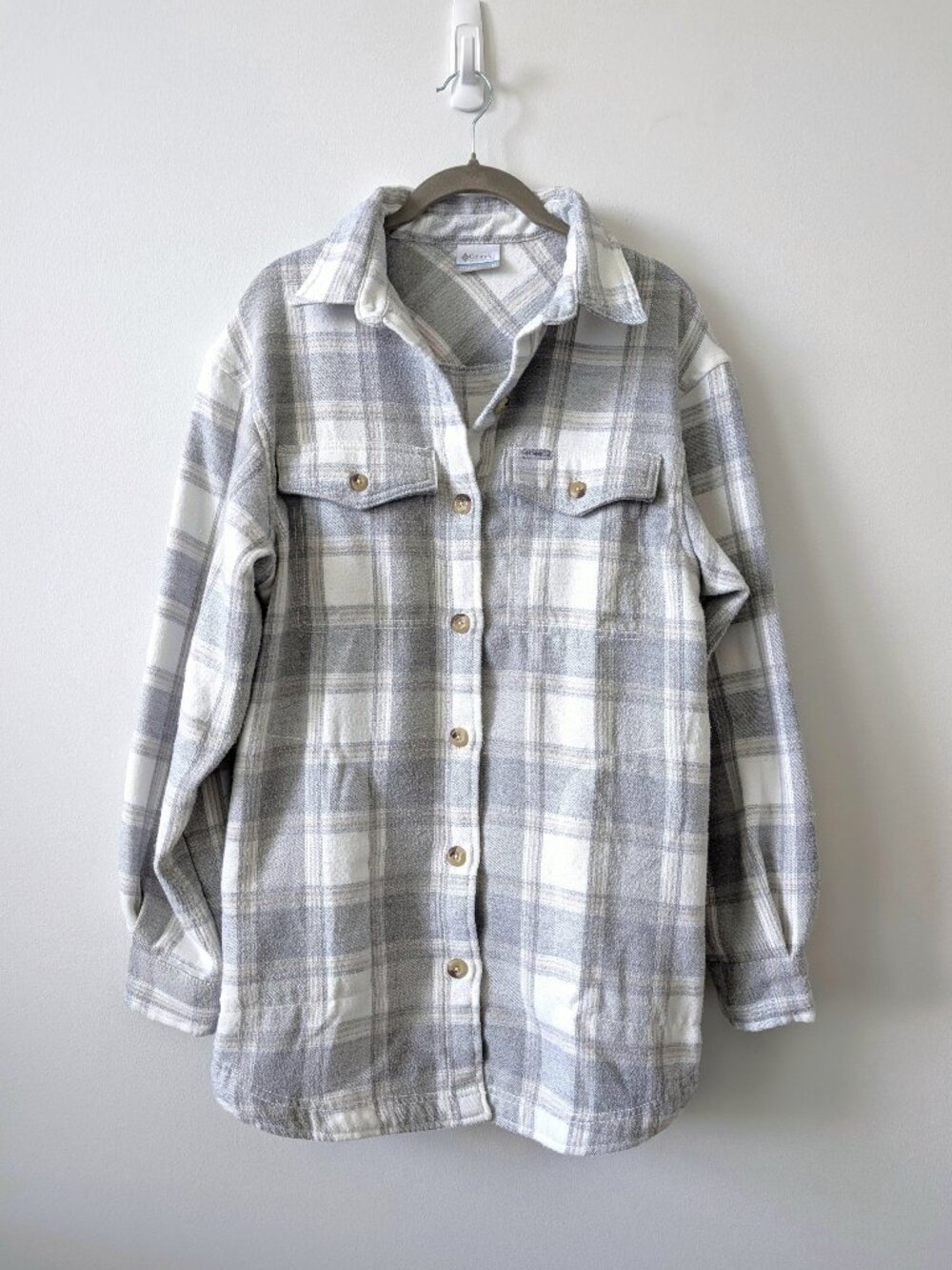 COLUMBIA Grey Plaid Flannel Shirt/Shacket | Medium